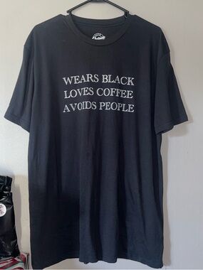 “Wears Black, Loves Coffee, Avoids People” Women’s Shirt (Previously Owned)